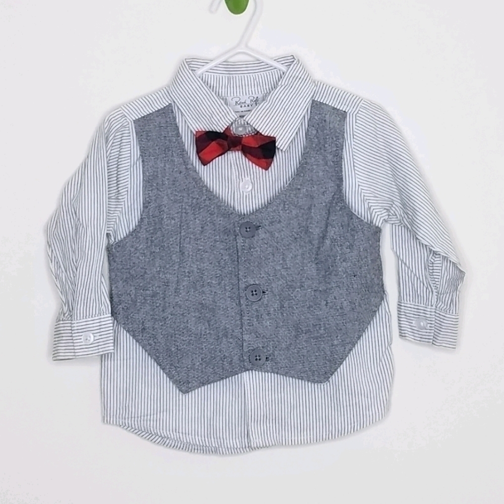 Rene Rofe Bowtie Buffalo Vest Plaid Shirt 18m